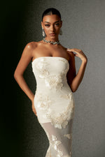 Load image into Gallery viewer, Deliyn Strapless Embroidery Flr Mesh Maxi Dress