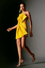 Load image into Gallery viewer, Majrela Bowknot Strapless Mini Dress - Yellow