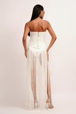 Load image into Gallery viewer, Valentina Strapless Fringe Dress - White