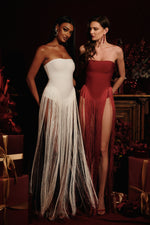 Load image into Gallery viewer, Valentina Strapless Fringe Dress - White