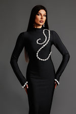Load image into Gallery viewer, Hutuny Diamond Setting Long Sleeve Bandage Maxi Dress