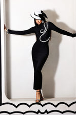 Load image into Gallery viewer, Hutuny Diamond Setting Long Sleeve Bandage Maxi Dress
