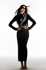 Load image into Gallery viewer, Hutuny Diamond Setting Long Sleeve Bandage Maxi Dress