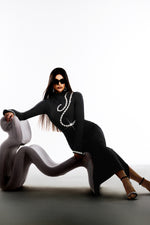 Load image into Gallery viewer, Hutuny Diamond Setting Long Sleeve Bandage Maxi Dress