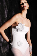 Load image into Gallery viewer, Kosala Flrs Strapless High Slit Maxi Dress