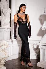 Load image into Gallery viewer, Janano Lace Deep V Maxi Dress - Black