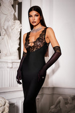 Load image into Gallery viewer, Janano Lace Deep V Maxi Dress - Black