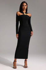 Lade Bild in die Galerieansicht, Lave Langarm Hollow Out Bandage Maxikleid
