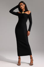 Lade Bild in die Galerieansicht, Lave Langarm Hollow Out Bandage Maxikleid