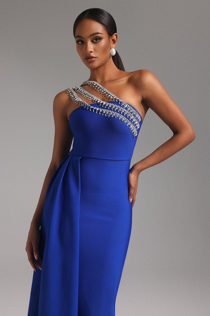 Marcella One Shoulder Diamond Bandage Maxi Dress