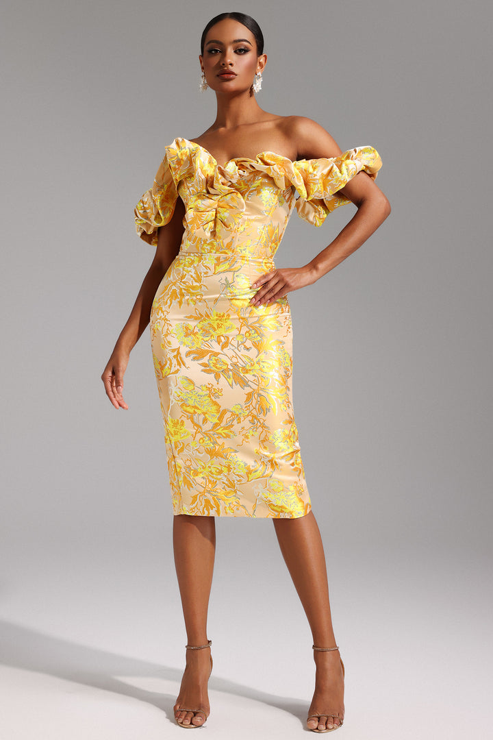 Merrit Off-the-Shoulder Jacquard Midi Dress