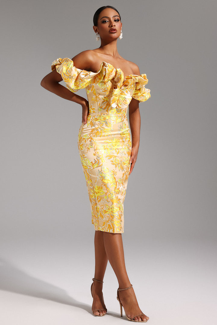 Merrit Off-the-Shoulder Jacquard Midi Dress