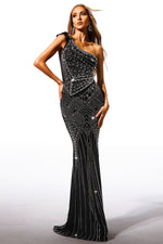 Load image into Gallery viewer, Ferina Skew Collar Diamond Maxi Dress