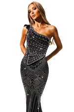 Load image into Gallery viewer, Ferina Skew Collar Diamond Maxi Dress