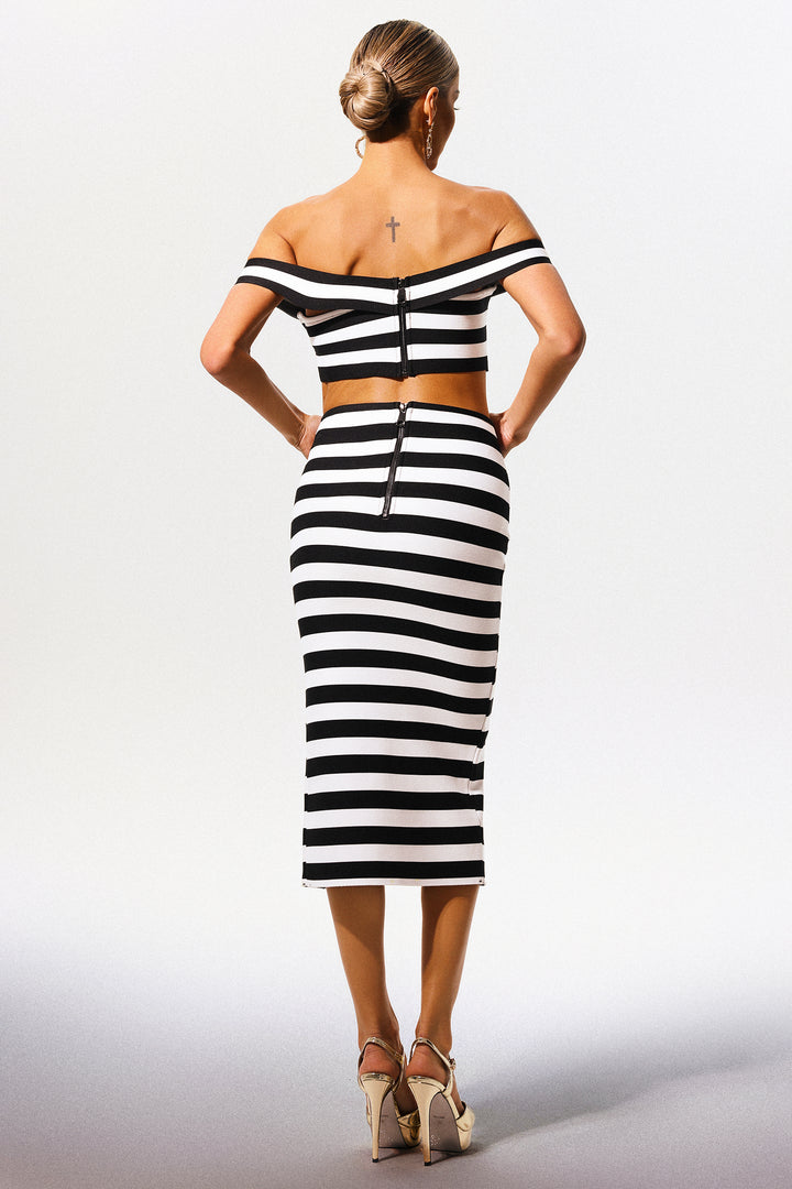 Martha Off-the-Shoulder Hollow Out Slit Bandage Midi Two-Piece Set