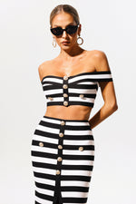 Lade Bild in die Galerieansicht, Martha Off-the-Shoulder Hollow Out Slit Bandage Midi Two-Piece Set