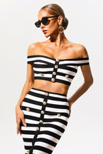 Lade Bild in die Galerieansicht, Martha Off-the-Shoulder Hollow Out Slit Bandage Midi Two-Piece Set
