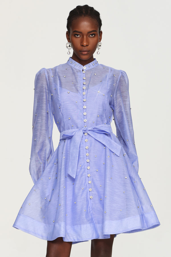 Farrah Long Sleeves Diamond Button Shirt Mini Dress