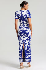 Load image into Gallery viewer, Lerae Round Neck Short Sleeve Jacquard Bandage Maxi Dress