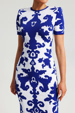 Load image into Gallery viewer, Lerae Round Neck Short Sleeve Jacquard Bandage Maxi Dress