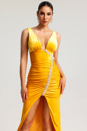 Hakula Diamante Slit Midi Dress