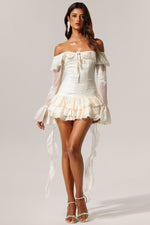 Load image into Gallery viewer, Wenie Off-the-Shoulder Long Sleeve Flounce Mini Dress