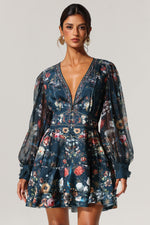 Load image into Gallery viewer, Lina V-Neck Floral Printed Long Sleeves Mini Dress