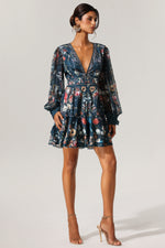 Load image into Gallery viewer, Lina V-Neck Floral Printed Long Sleeves Mini Dress