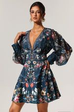 Load image into Gallery viewer, Lina V-Neck Floral Printed Long Sleeves Mini Dress