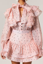 Load image into Gallery viewer, Sahara Rufflede Dot Printed Bowknot Top And Skirt Two-Piece Set