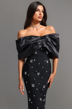 Load image into Gallery viewer, Soloma Off-the-Shoulder Diamond Maxi Dress