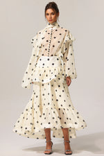 Load image into Gallery viewer, Rode Dot Printed Folds Long Sleeves Top And Skirt Two-Piece Set