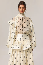 Load image into Gallery viewer, Rode Dot Printed Folds Long Sleeves Top And Skirt Two-Piece Set