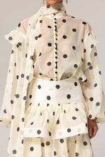 Load image into Gallery viewer, Rode Dot Printed Folds Long Sleeves Top And Skirt Two-Piece Set