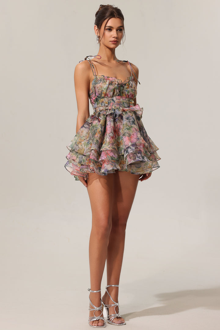 Hester Sleeveless V-Neck Lacing Flounce Mini Dress