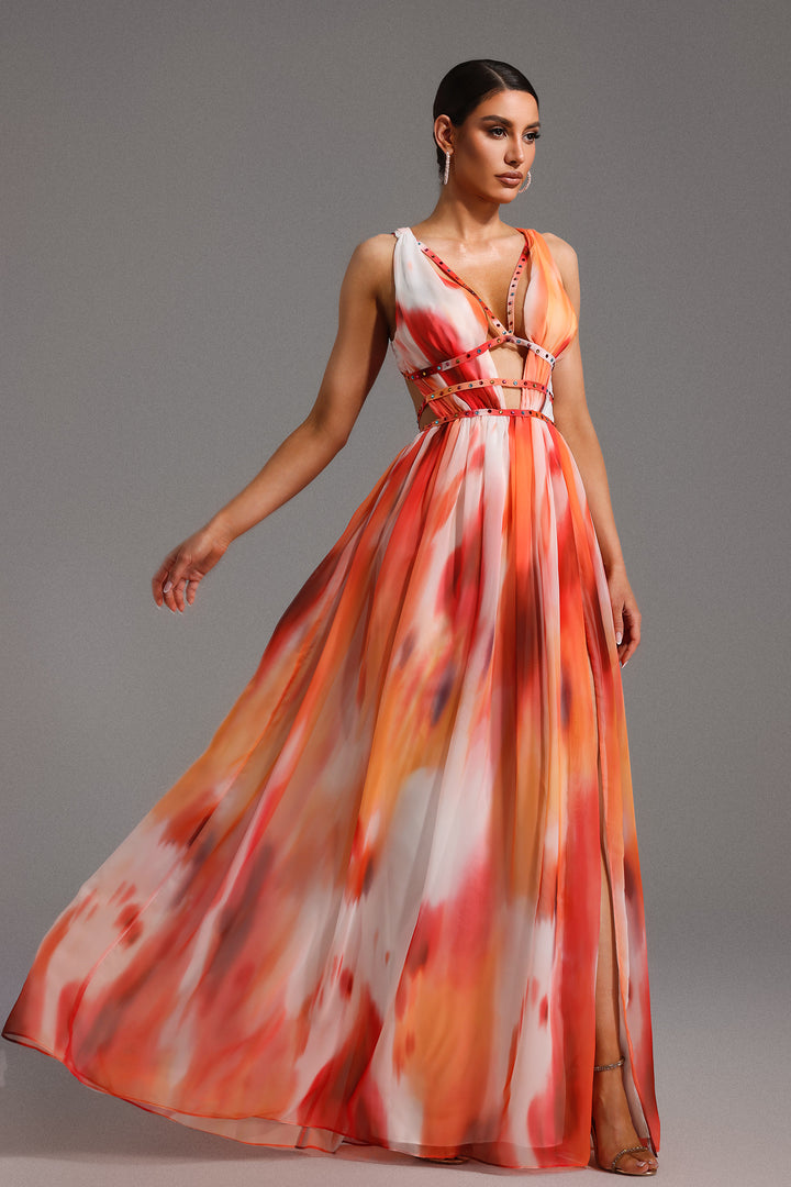 Ierra Sleeveless V-Neck Diamond Maxi Dress