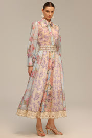 Ruby Long Sleeve Floral Printed Lace Top And Skirt Two-Piece Set