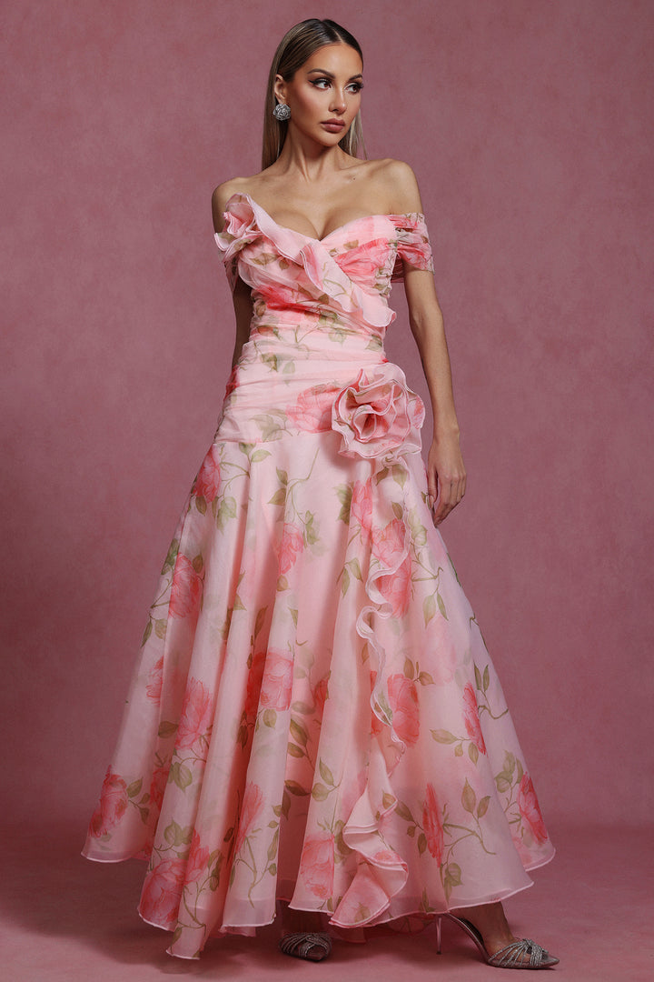 Jussi Sleeveless Flrs Flounce Maxi Dress