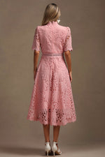 Load image into Gallery viewer, Lzada Short Sleeves Lace Hollow Out Midi Dress