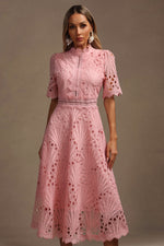 Load image into Gallery viewer, Lzada Short Sleeves Lace Hollow Out Midi Dress