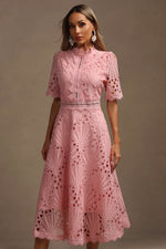 Load image into Gallery viewer, Lzada Short Sleeves Lace Hollow Out Midi Dress