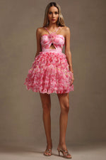 Load image into Gallery viewer, Daware Sleeveless Flower Printed Hollow Out Folds Mini Dress