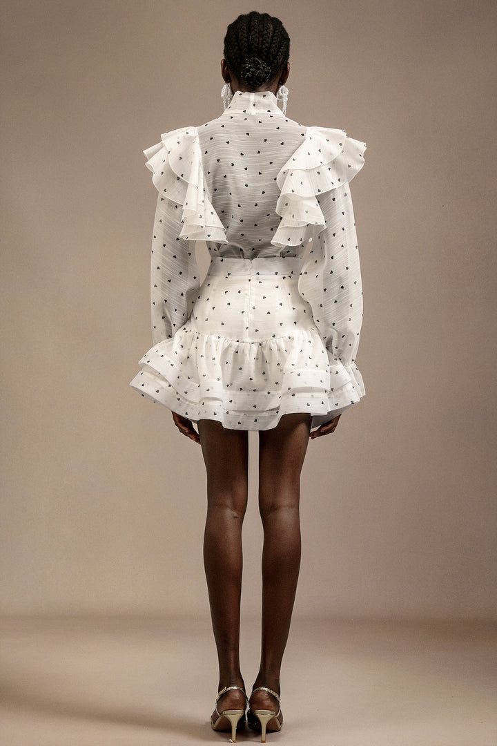 Walda Long Sleeves Dot Printed Folds Two-Piece Set