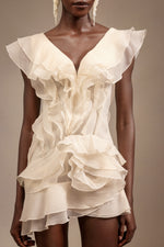Load image into Gallery viewer, Loulia V-Neck Sleeveless Folds Mini Dress