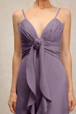 Load image into Gallery viewer, Yvonne Sleeveless V-Neck Flowers Flounce Purple Maxi Dress