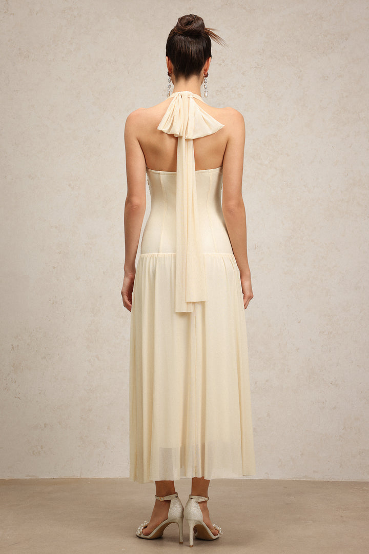 Janiyah Sleeveless Folds Diamond Maxi Dress