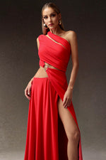 Load image into Gallery viewer, Xlyia High Slit Hollowed-out Maxi Dress