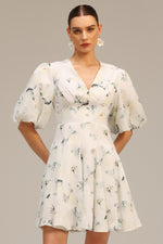 Load image into Gallery viewer, Jayne V-Neck Puff Sleeves Floral Printed Mini Dress