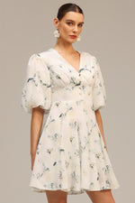 Load image into Gallery viewer, Jayne V-Neck Puff Sleeves Floral Printed Mini Dress