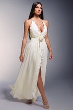Load image into Gallery viewer, Ivy High Slit Deep-V Halter Flowers Maxi Dress